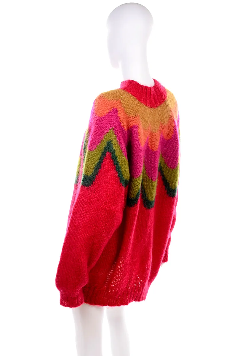 1980's Maurice Sasson Kikit Red Mohair Mock Turtleneck Sweater