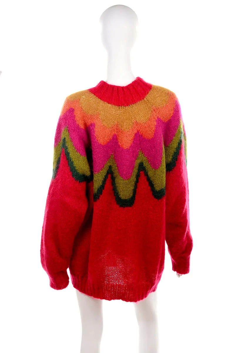 1980's Maurice Sasson Kikit Red Mohair Mock Turtleneck Sweater