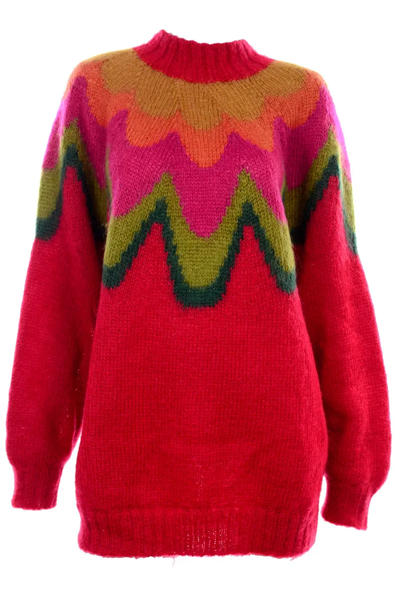 1980's Maurice Sasson Kikit Red Mohair Mock Turtleneck Sweater