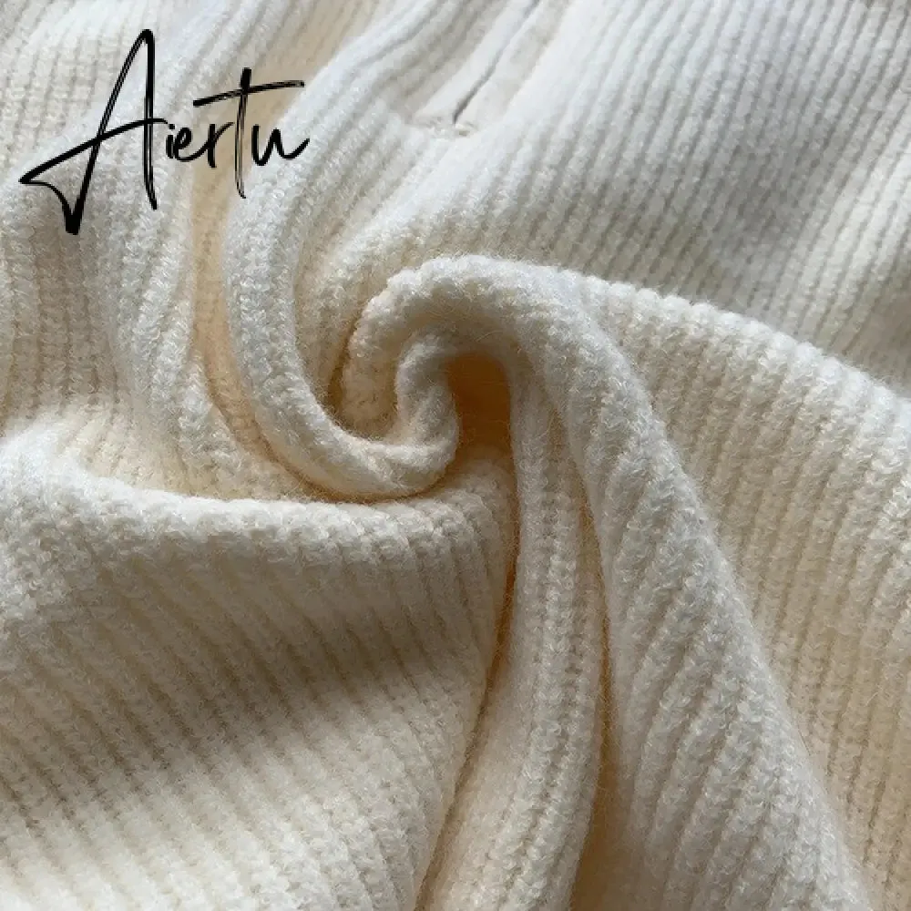 Aiertu Women Sweater Oversize Zipper Knitted Pullover Long Sleeve Solid Color Loose Ladies Sweaters Autumn Winter Women's Turtleneck