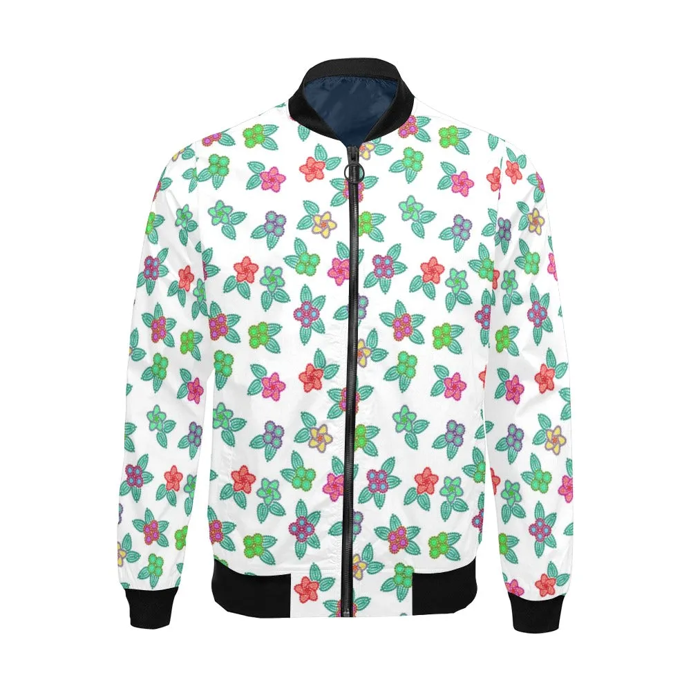 Berry Flowers White Bomber Jacket for Men