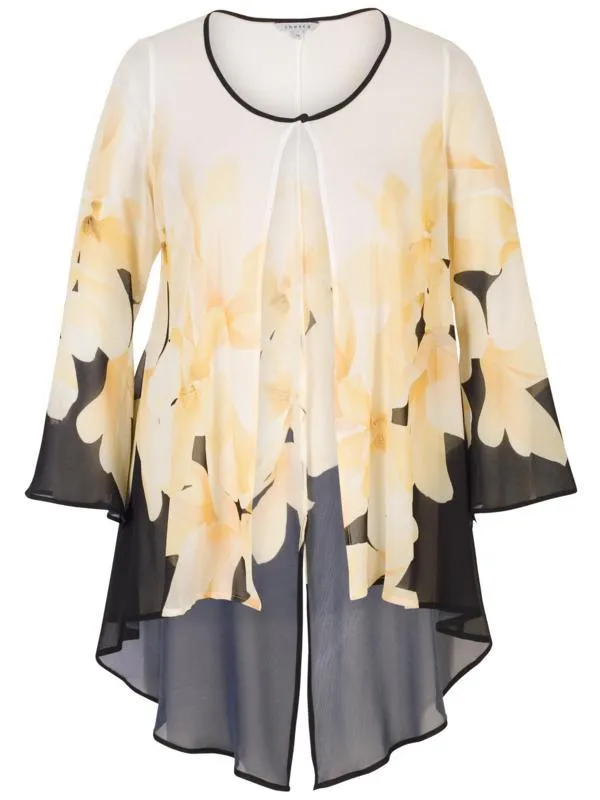 Blk/Yellow/Ivory Garland Print Chiffon Coat