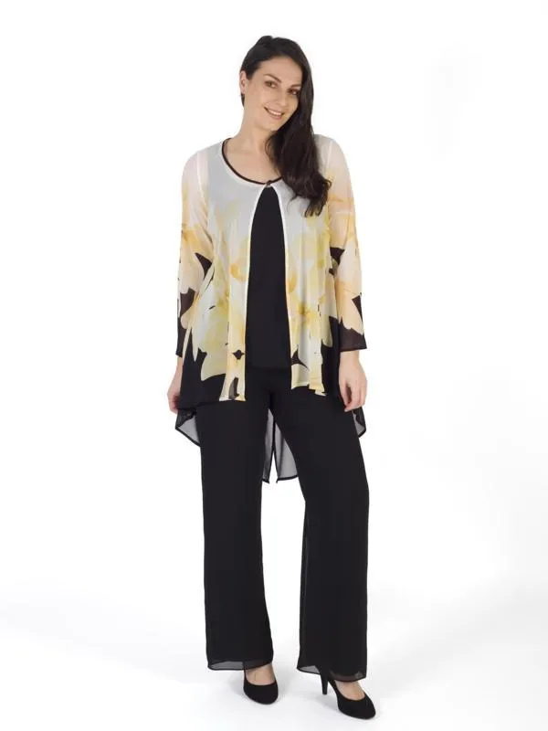 Blk/Yellow/Ivory Garland Print Chiffon Coat