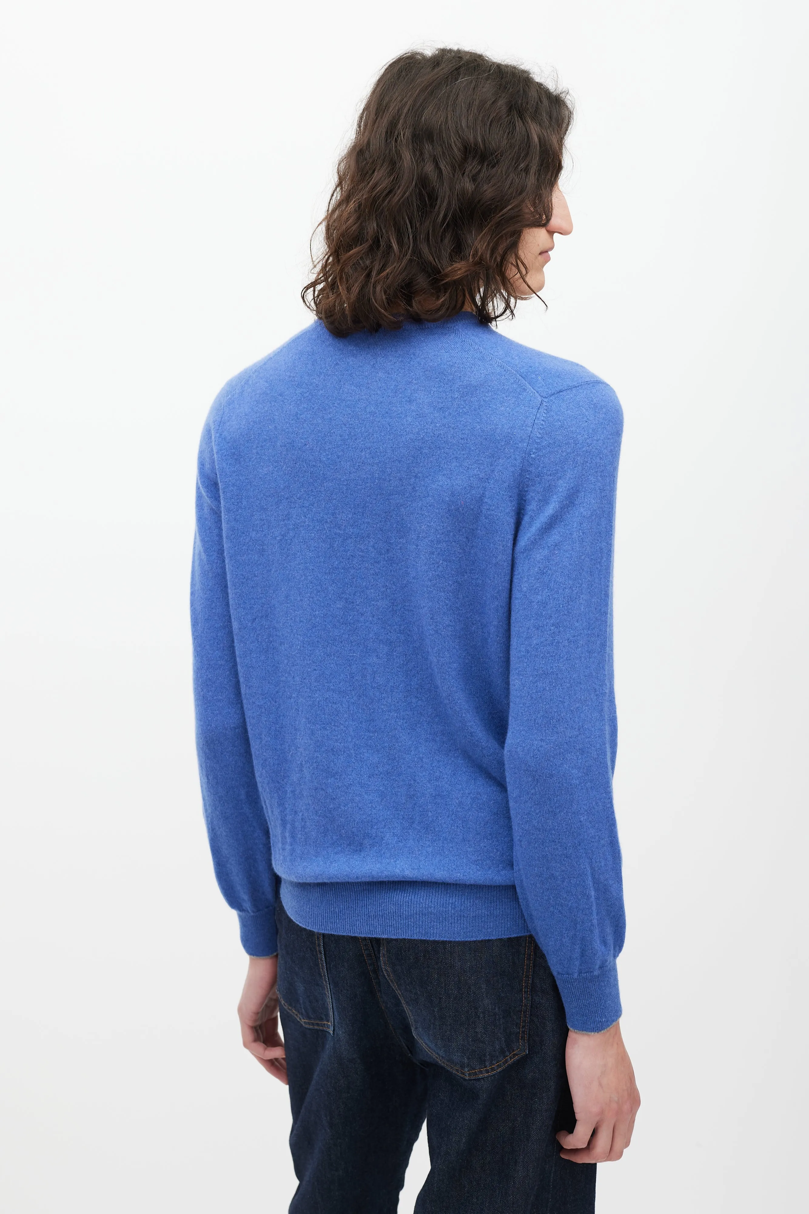 Blue Cashmere V-Neck Sweater