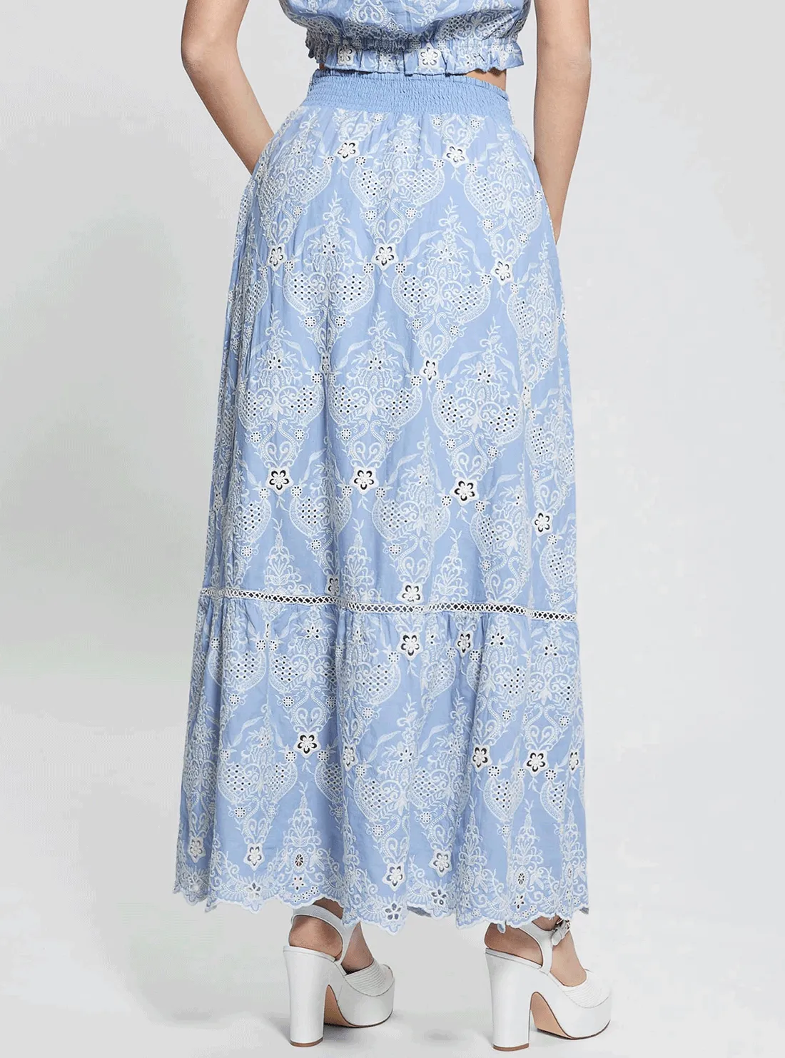 Blue Frida Embroidered Maxi Skirt