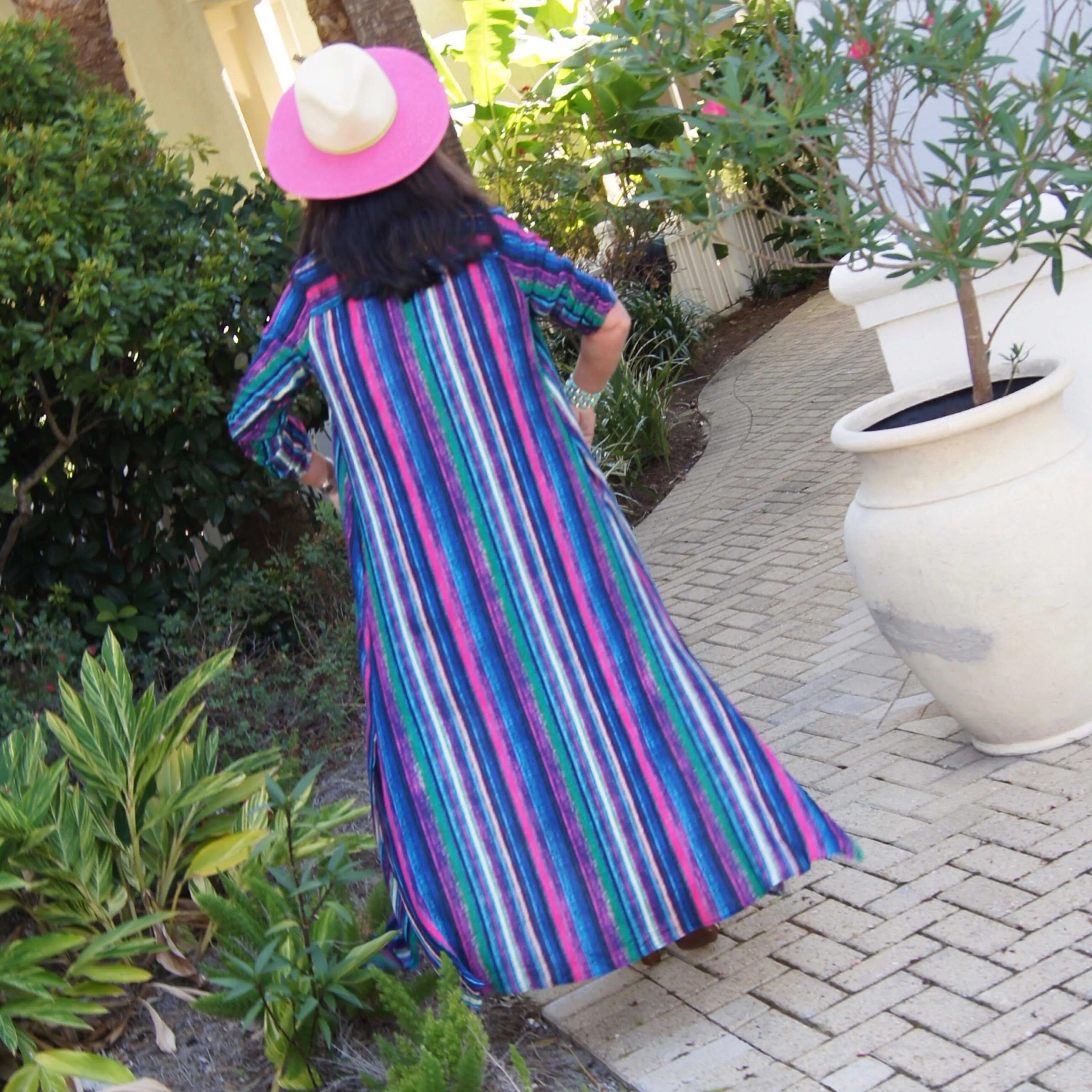 Boho Embroidered Candy Stripe Maxi Duster