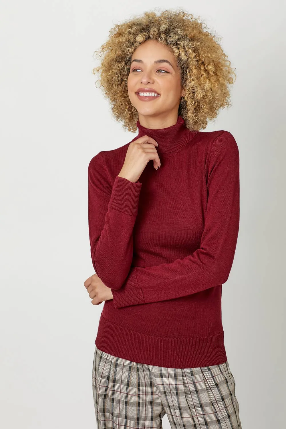 Burgundy Cashmere Turtleneck Sweater