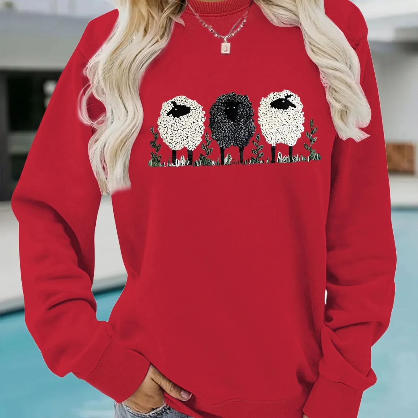 Casual Long-sleeved Round Neck Cashmere Printed Pullover Sweater