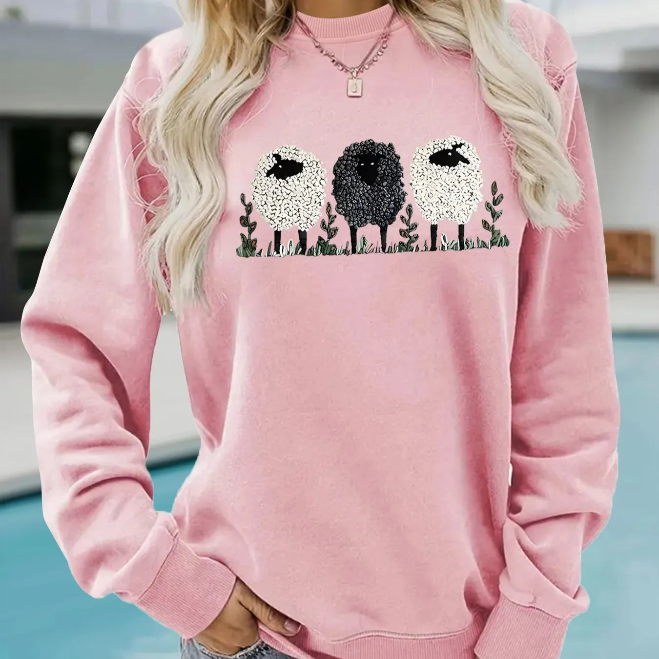 Casual Long-sleeved Round Neck Cashmere Printed Pullover Sweater