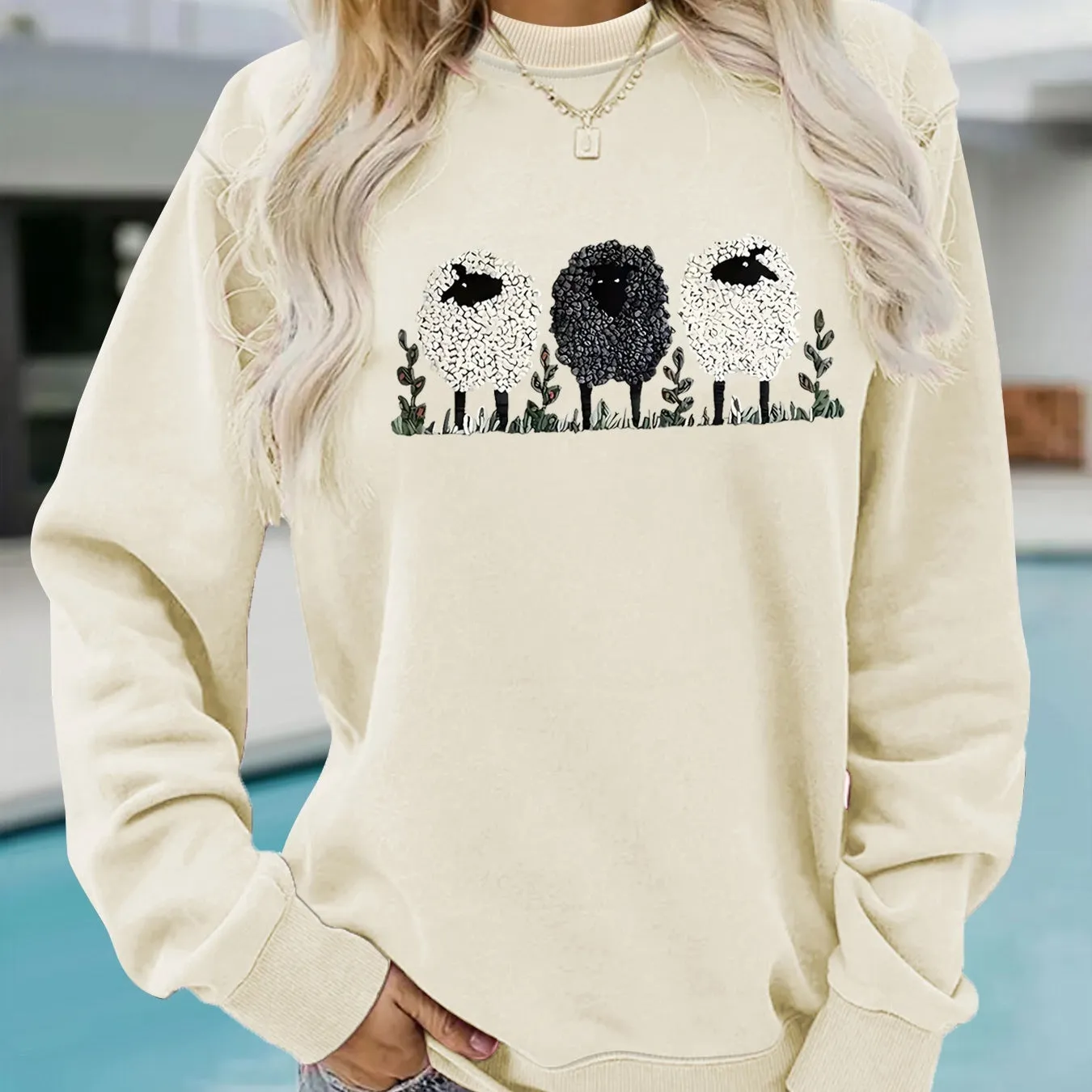 Casual Long-sleeved Round Neck Cashmere Printed Pullover Sweater