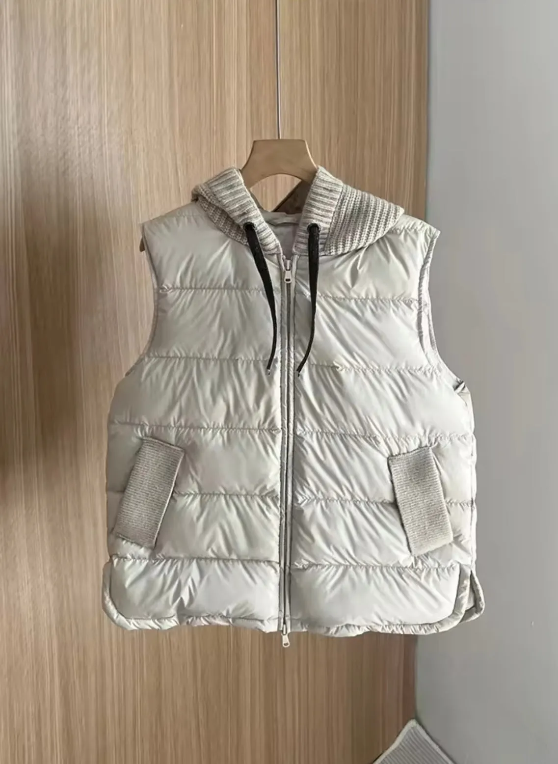 Cozy Chic: Women's Duck Down Vest with Knitted Hood