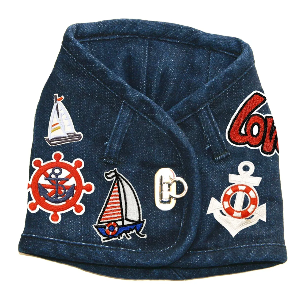 Custom Nautical Hollywood Denim Dog Harness Vest