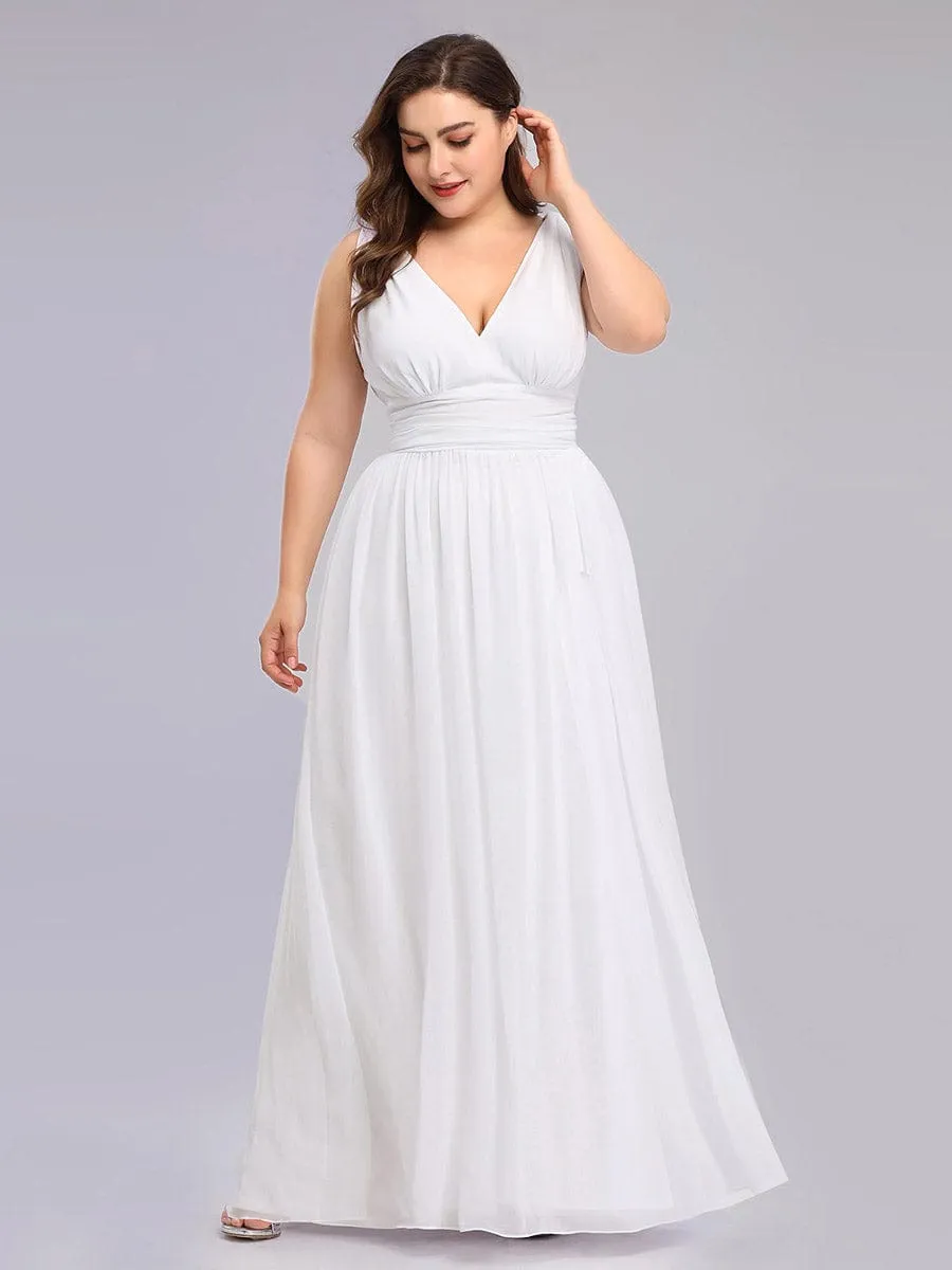 Custom Size V Neck Sleeveless Pleated Chiffon Wedding Dress