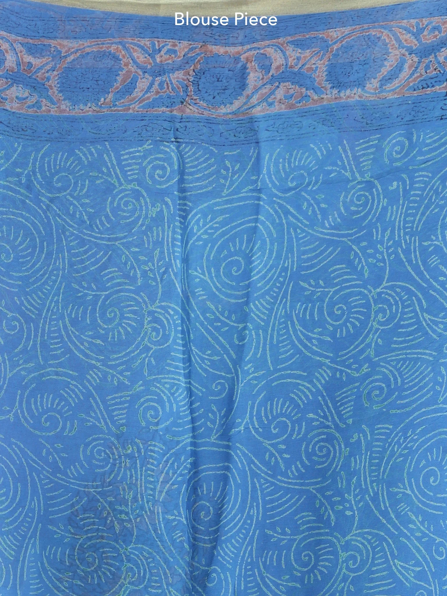 Electric Blue Coral Hand Block Printed Chiffon Saree with Zari Border - S031703920