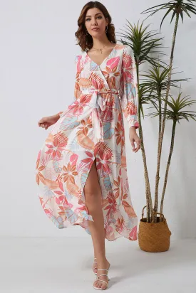 Floral Printed Tie Waist Maxi Dress New Women's fashion Long Sleeve Casual Flowy Dress