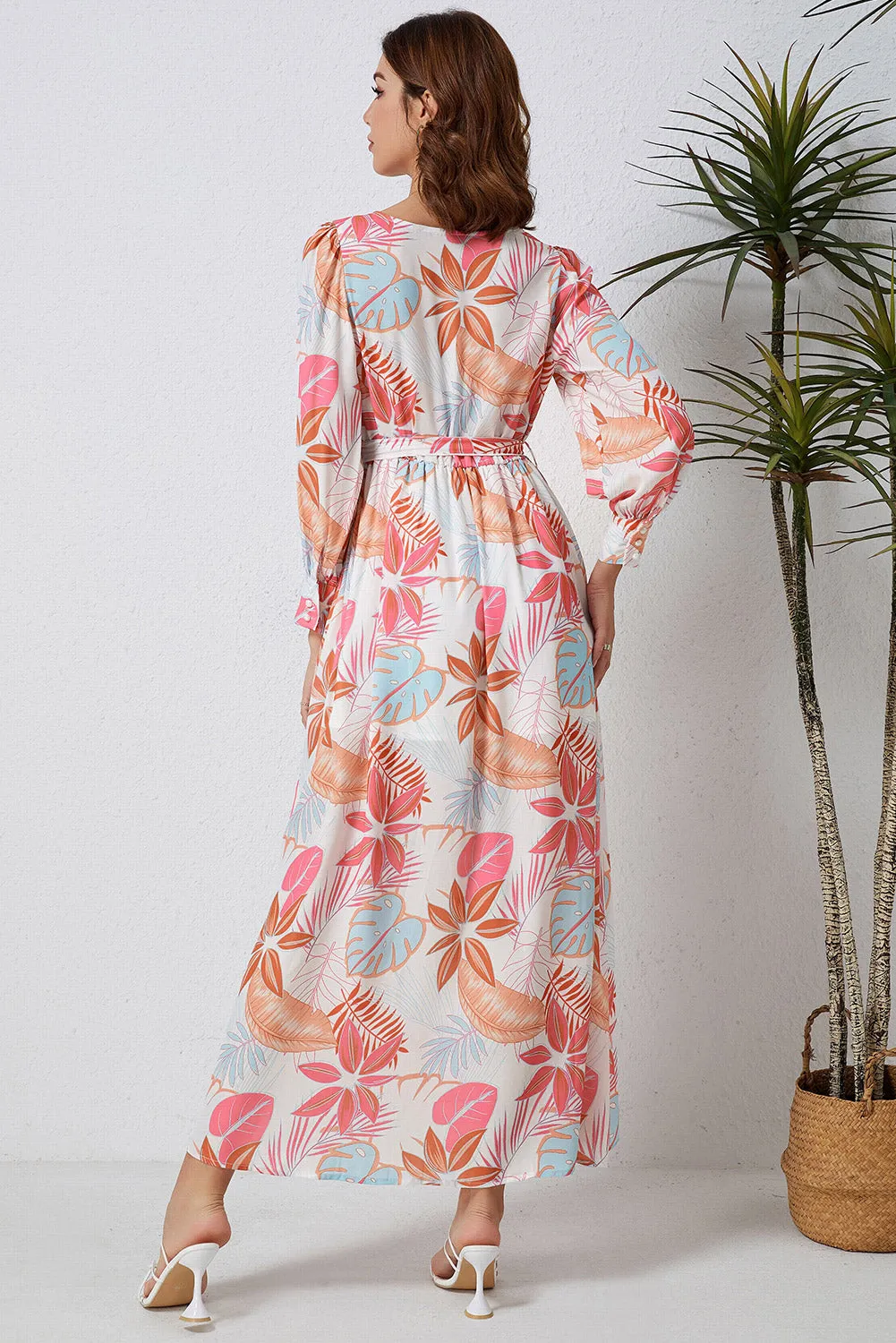 Floral Printed Tie Waist Maxi Dress New Women's fashion Long Sleeve Casual Flowy Dress