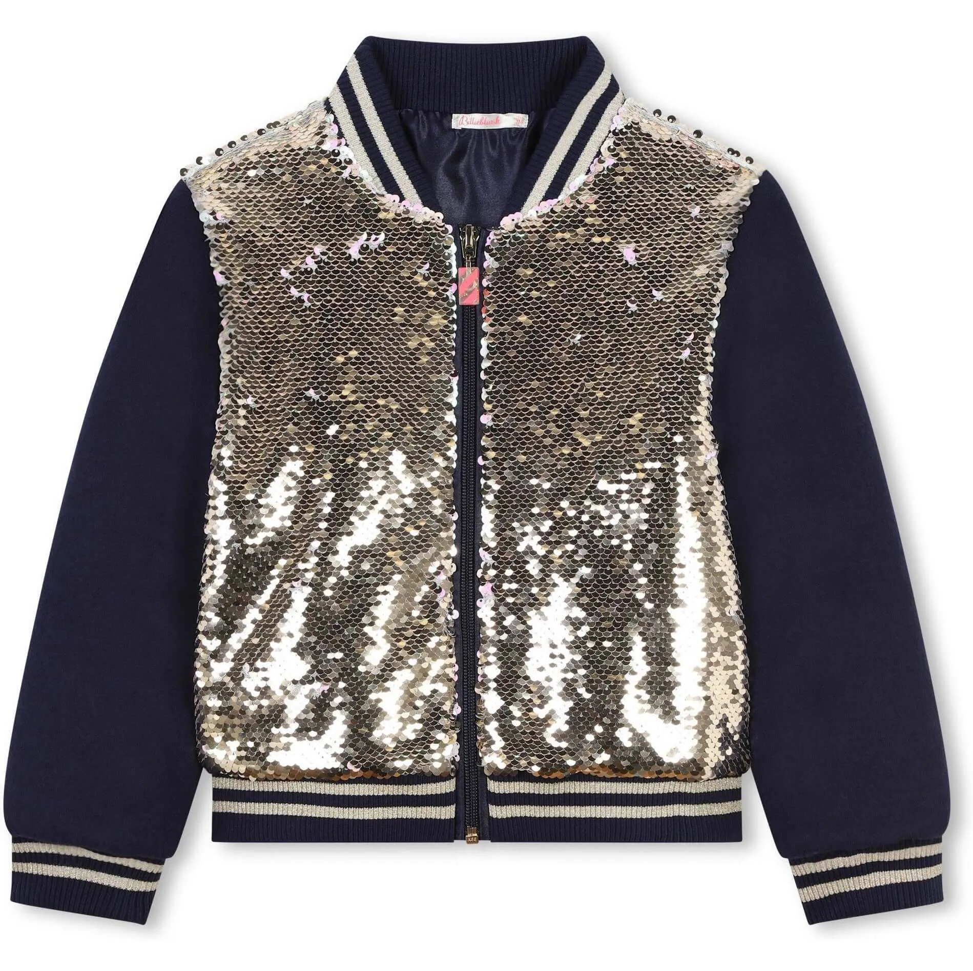 Girls Navy Sequin Bomber Jacket