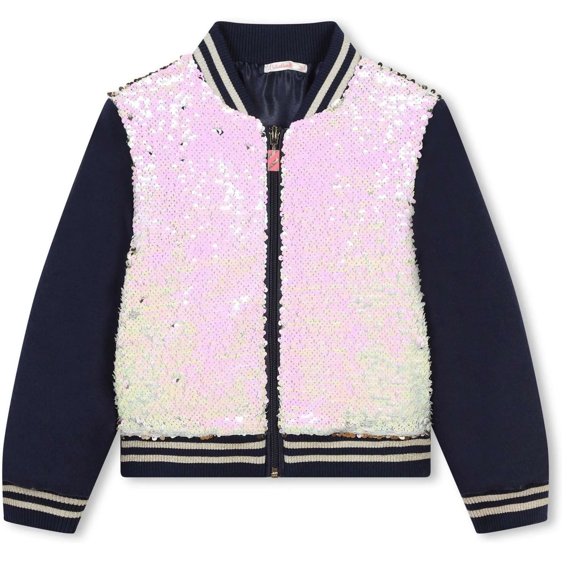 Girls Navy Sequin Bomber Jacket