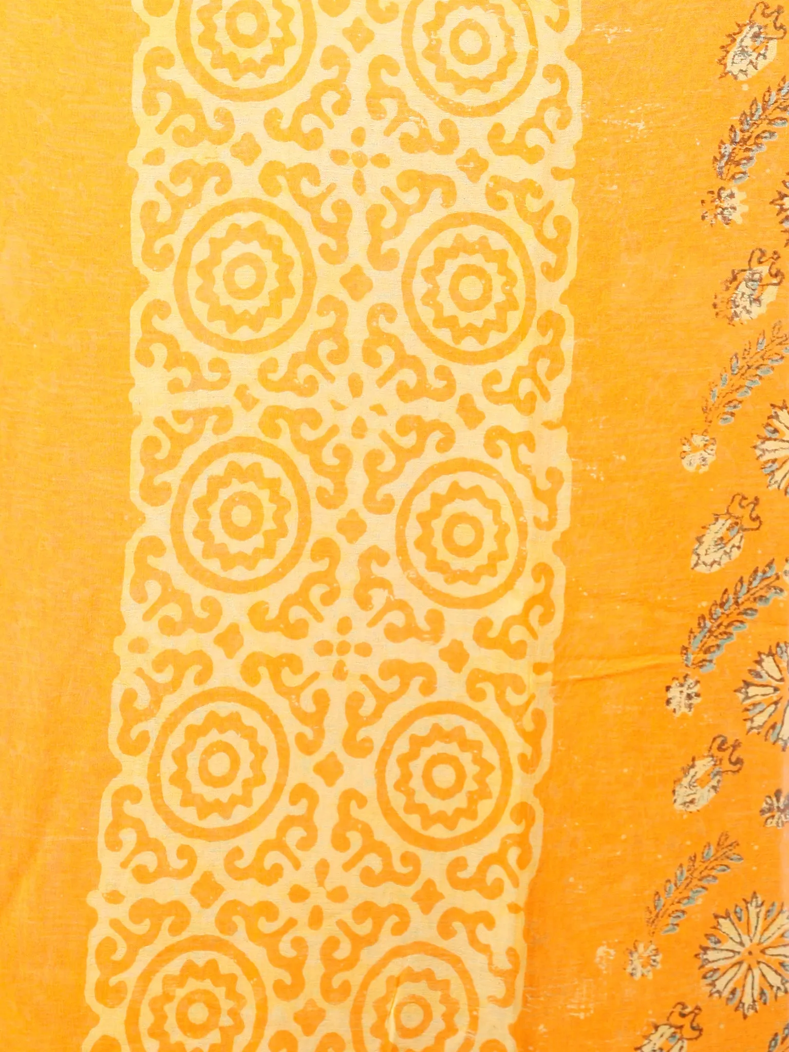 Golden Yellow  Hand Block Printed Chiffon Saree with Zari Border - S031703421