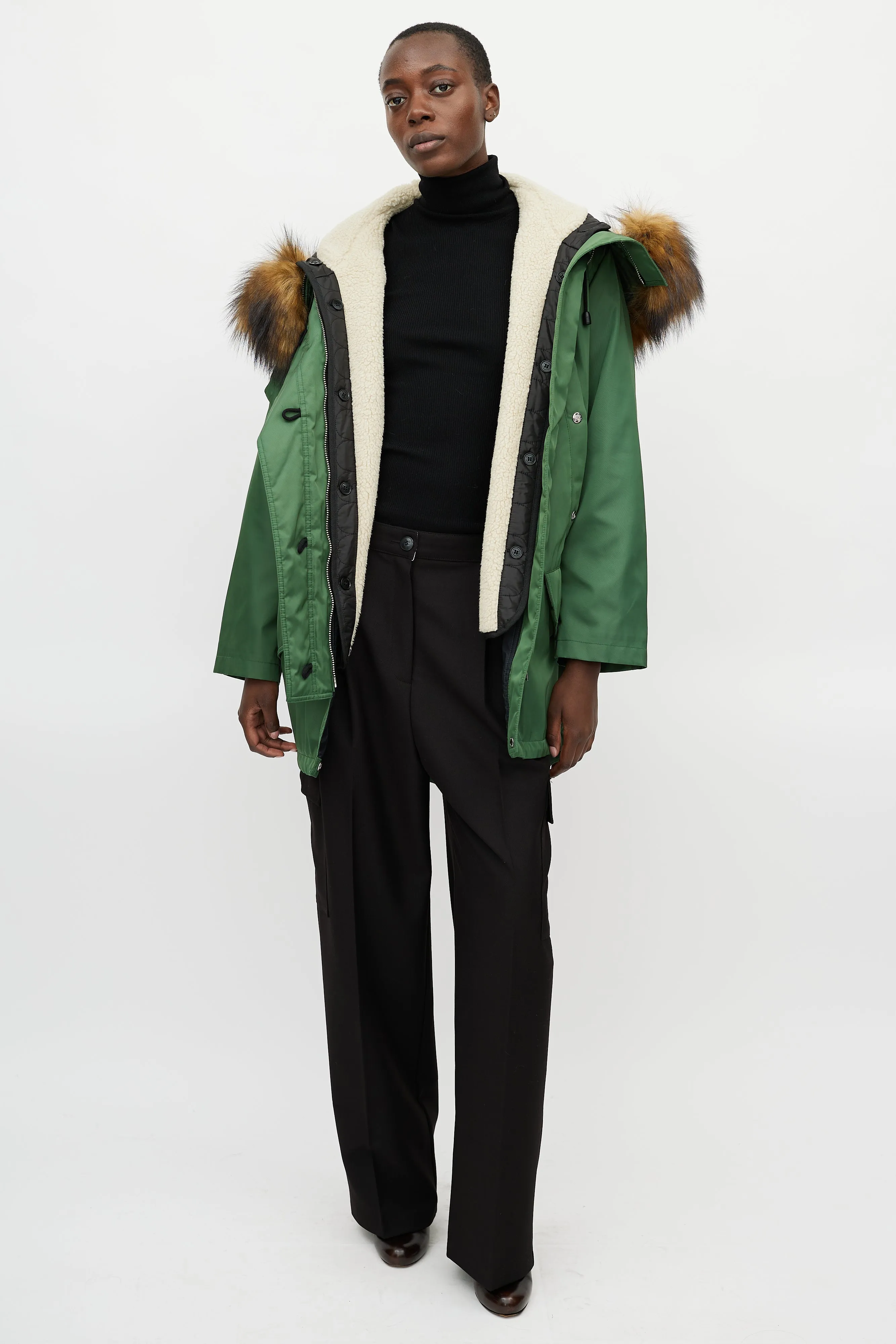 Green Shearling Lined Hooded Parka