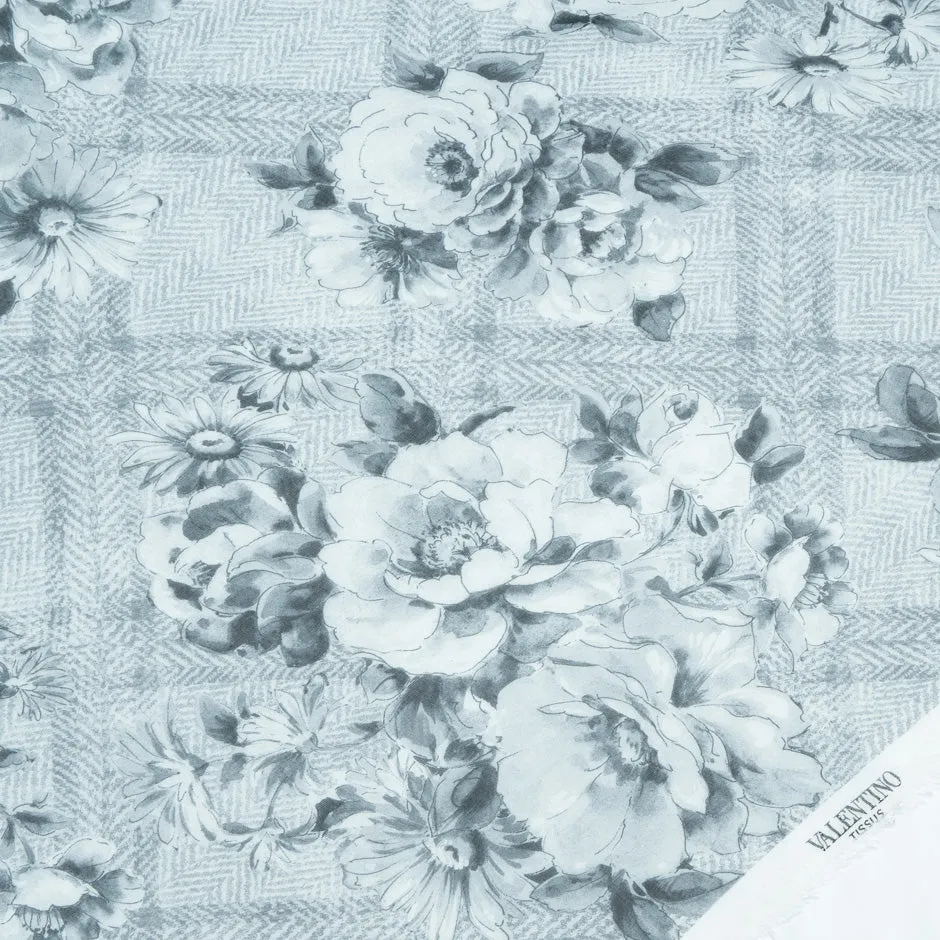 Grey Floral Printed Pure Silk Chiffon