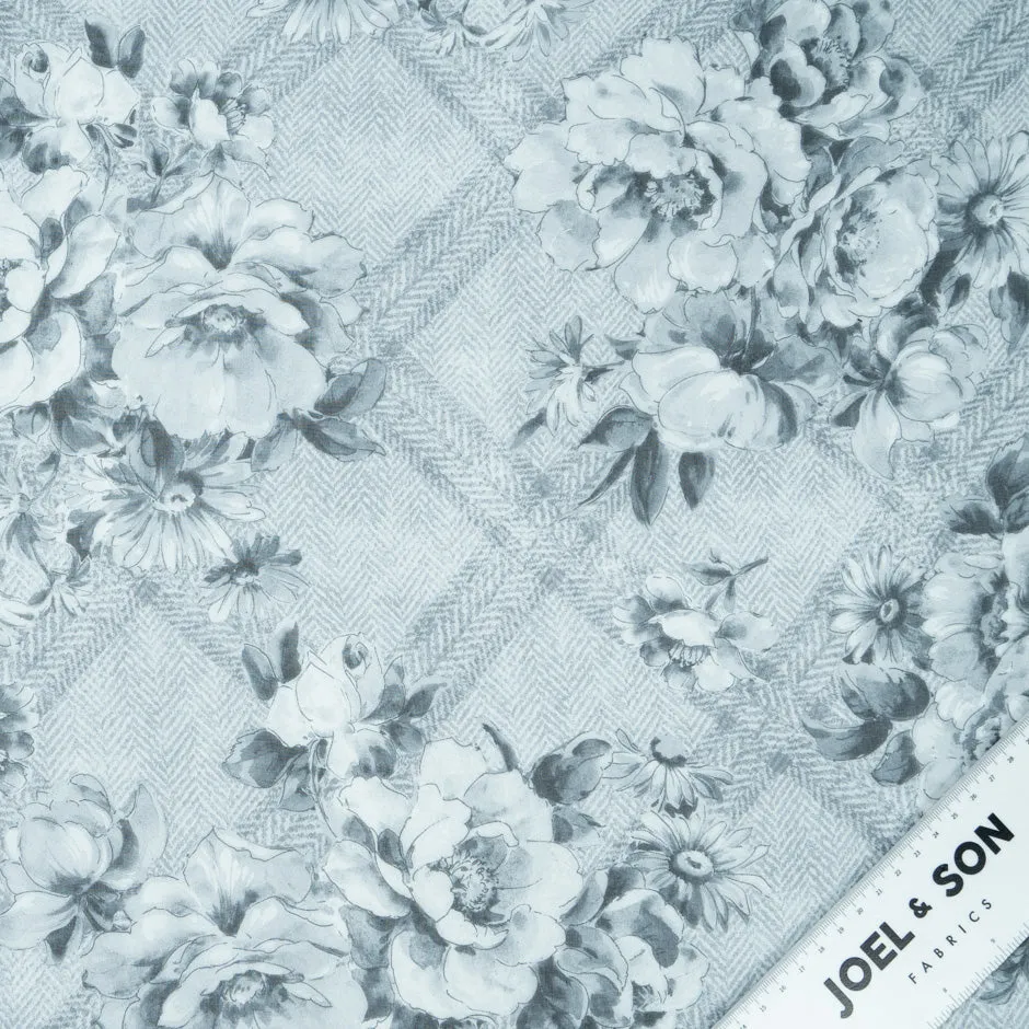 Grey Floral Printed Pure Silk Chiffon