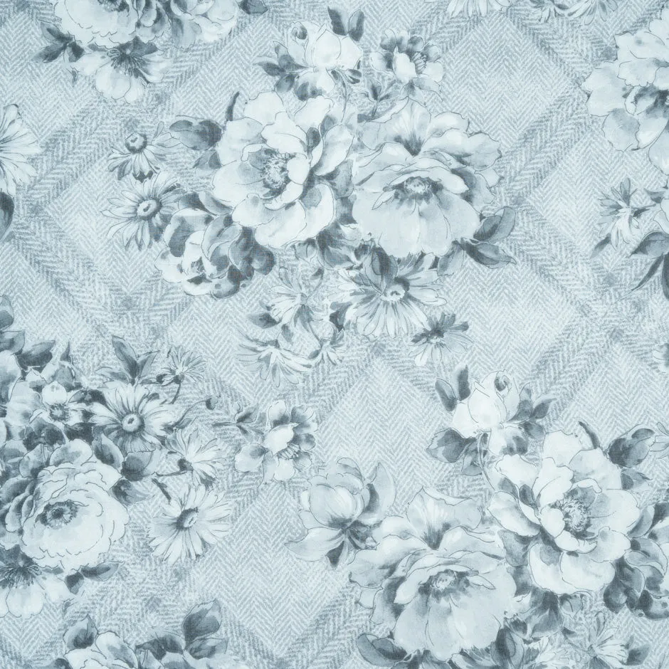 Grey Floral Printed Pure Silk Chiffon