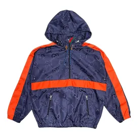 Gucci Interlocking G Quarter Zip Hooded Windbreaker Navy Orange