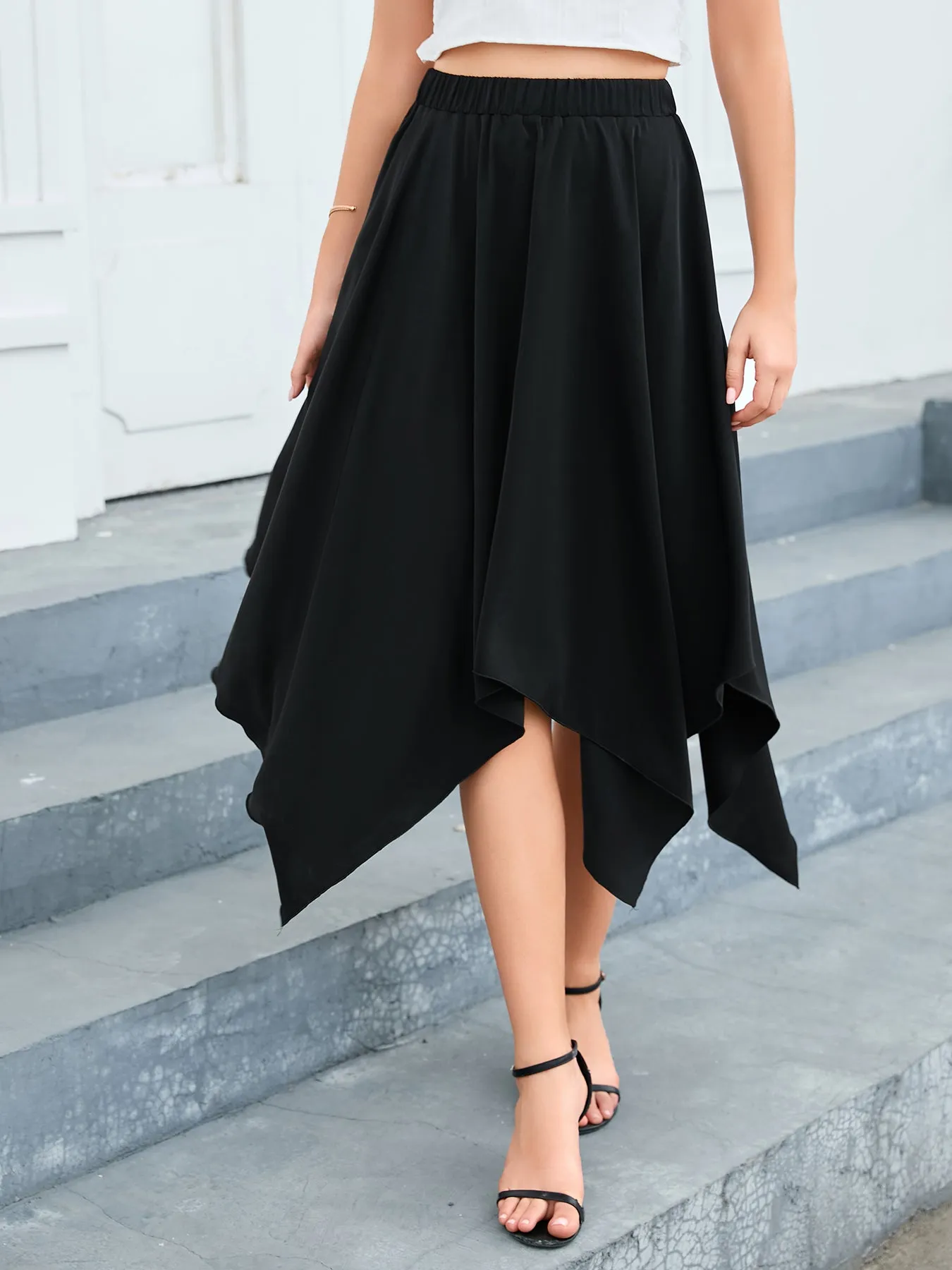 Handkerchief Hem Midi Skirt