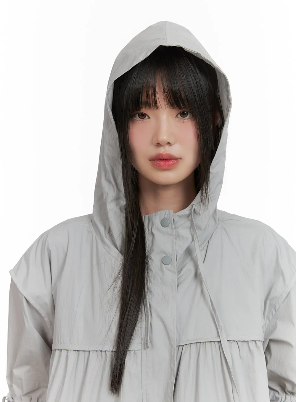 Hooded Drawstring Oversized Windbreaker CA418