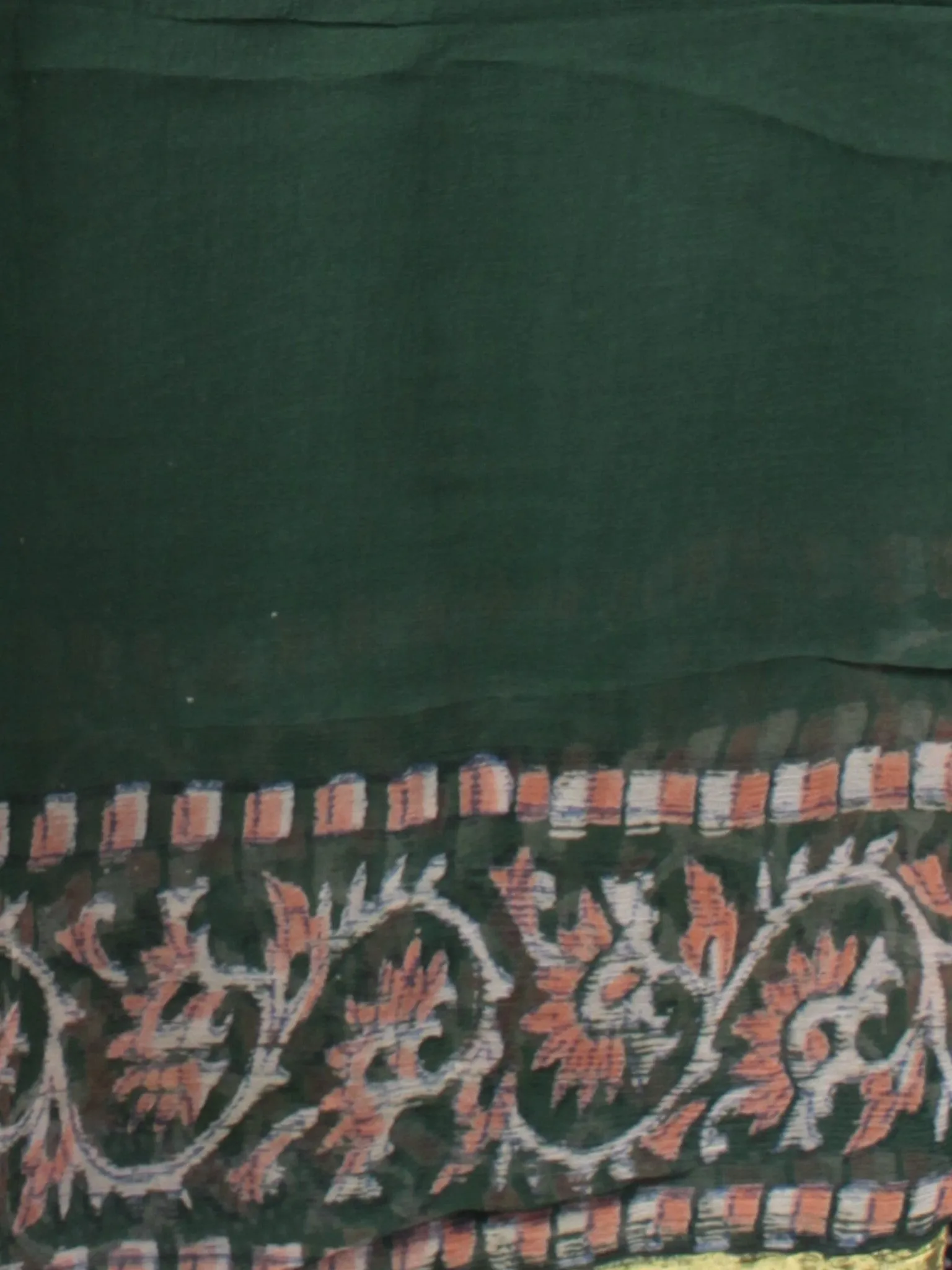 Hunter Green Pink Off White Hand Block Printed Chiffon Saree - S031701856