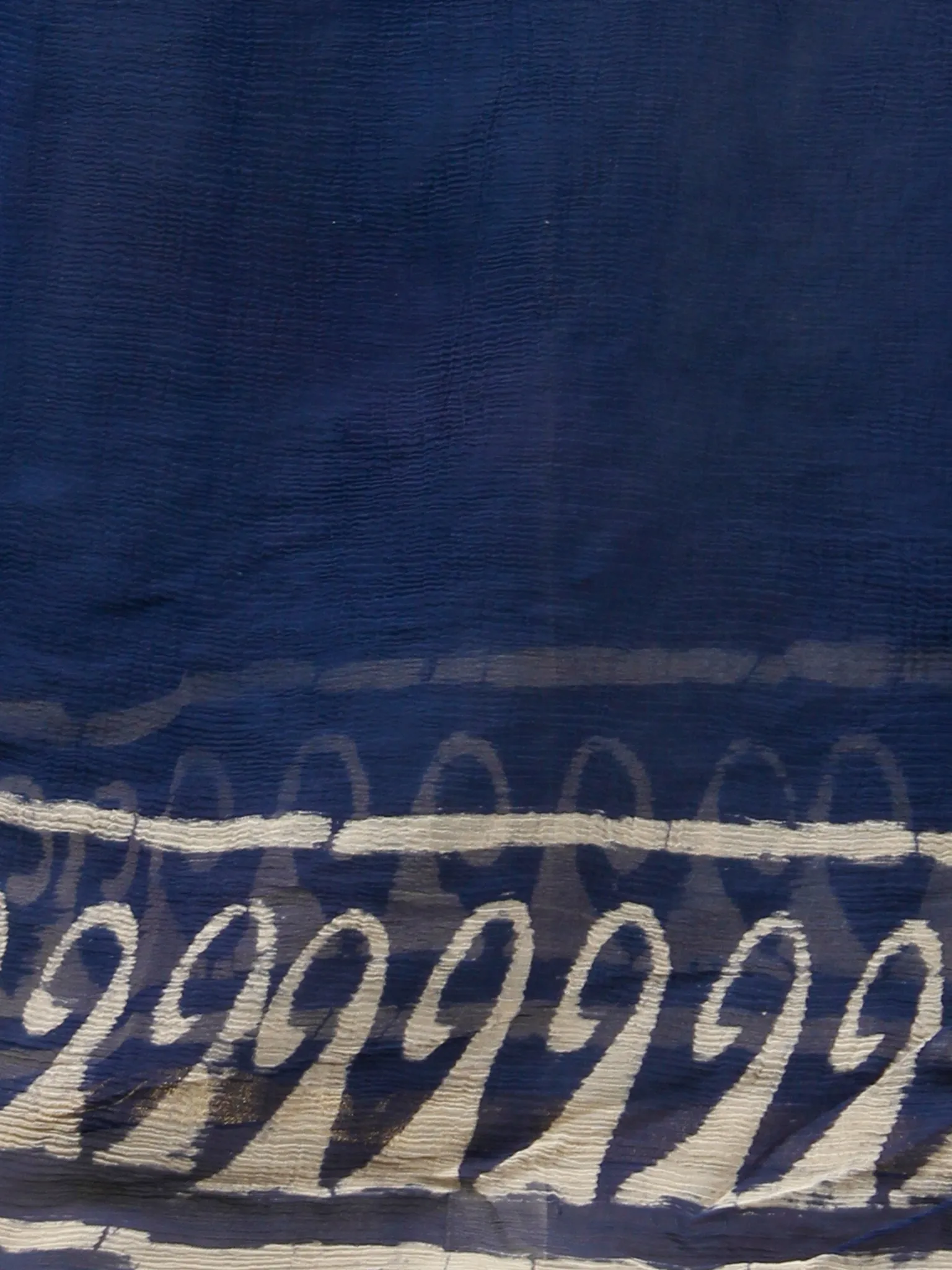 Indigo Ivory Hand Block Printed Chiffon Saree with Zari Border - S031702782