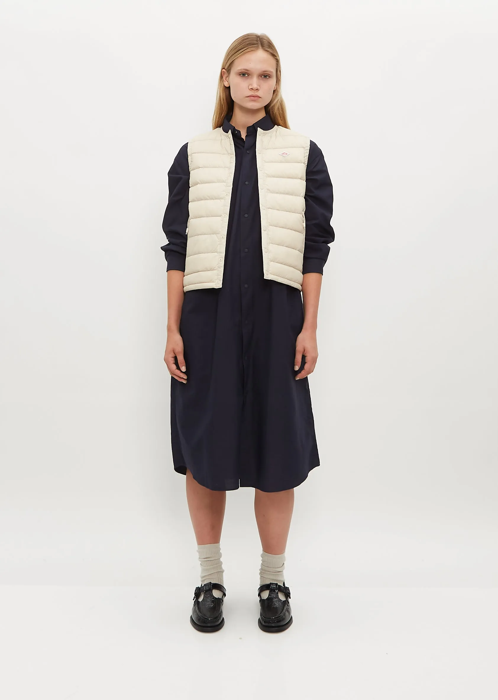 Inner Down Crewneck Vest — Oyster White