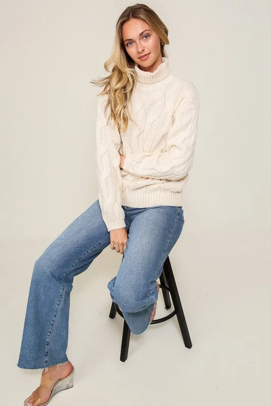 Ivory Twisted Mock Turtleneck Sweater