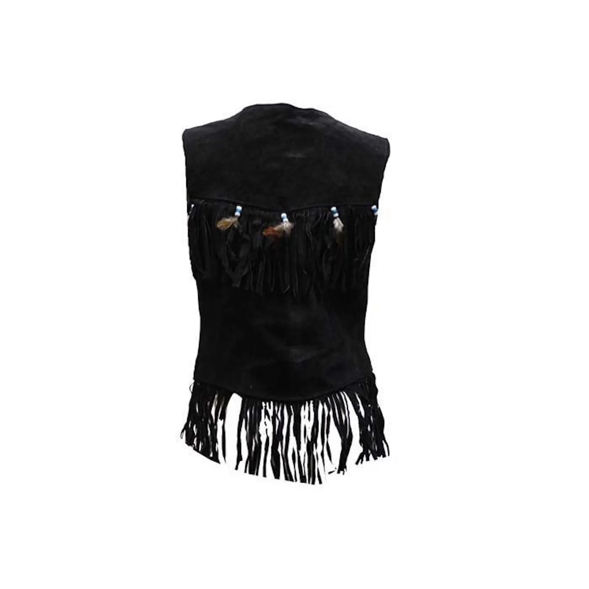 Ladies Black Western Vest with Fringe & Beads