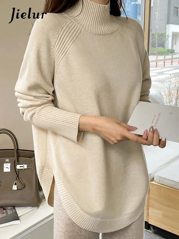 Metaversmall Autumn Winter Irregular Women's Turtleneck Sweater Korean New Casual Loose Sweaters Long Sleeve Knitted Pullover Female