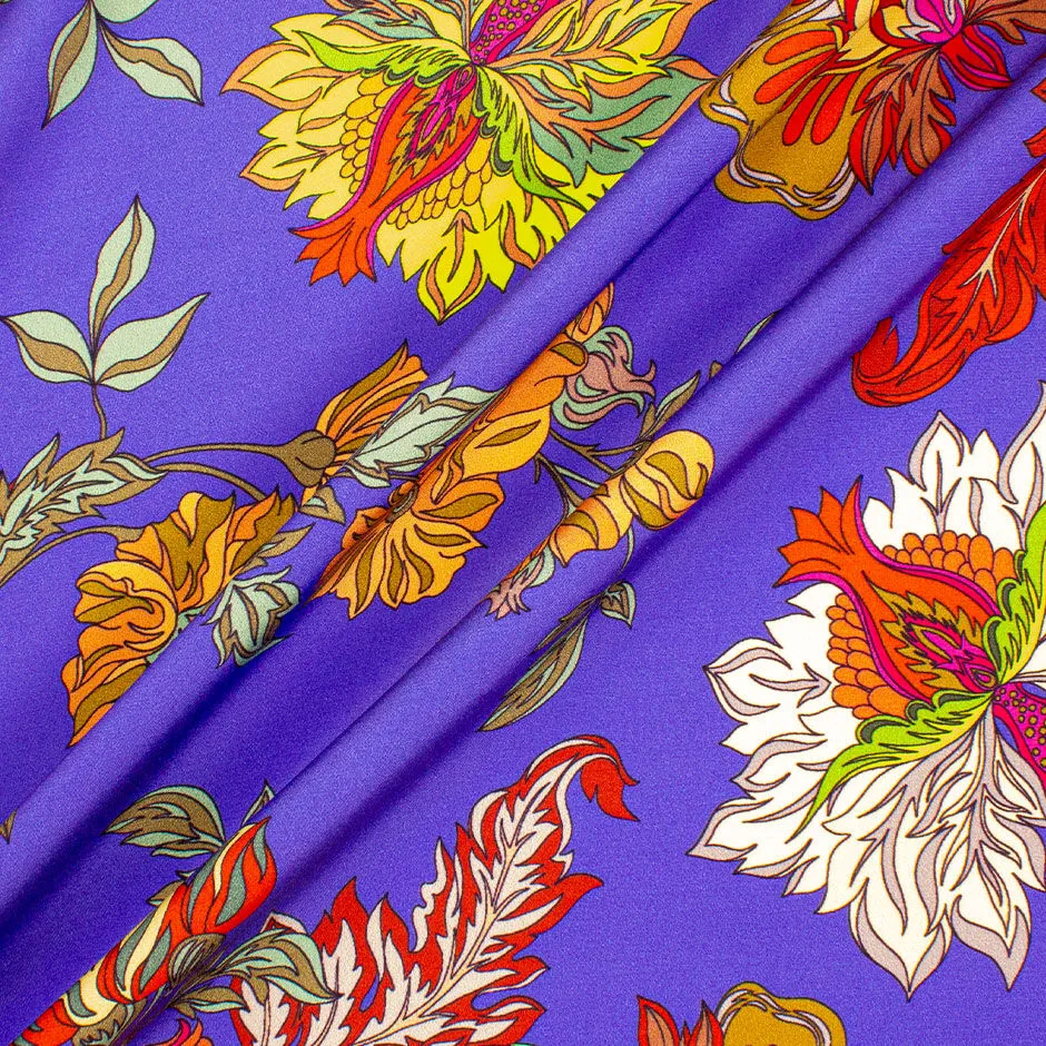 Multi Paisley & Floral Purple Printed Stretch Silk Crêpe