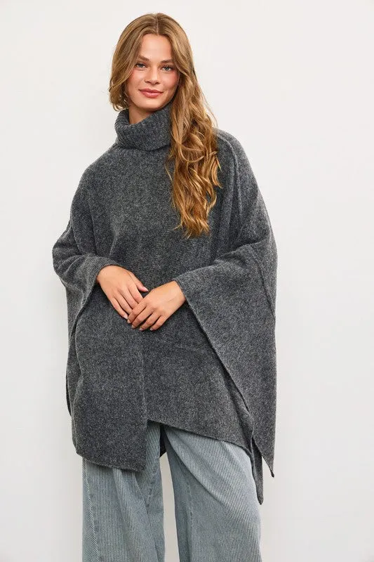 NEW!! Apres Chic Turtleneck Poncho in Charcoal