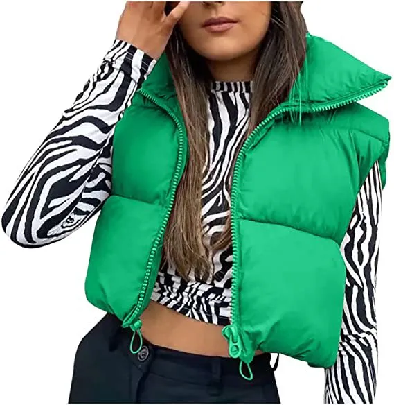 Purpdrank - Women Vests Warm Sleeveless Parkas Waistcoats Women Casual High Collar Vest Jacket Female Outerwear Short Cotton Reversible Top