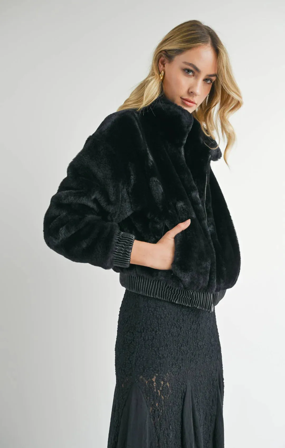 Sage The Label - Daring Vegan Fur Zip Up Jacket