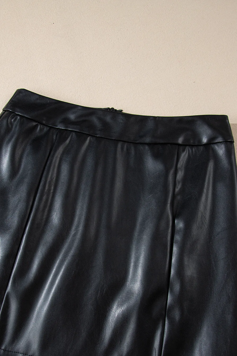 Slim Fit Black Leather High Waist Mini Skirt