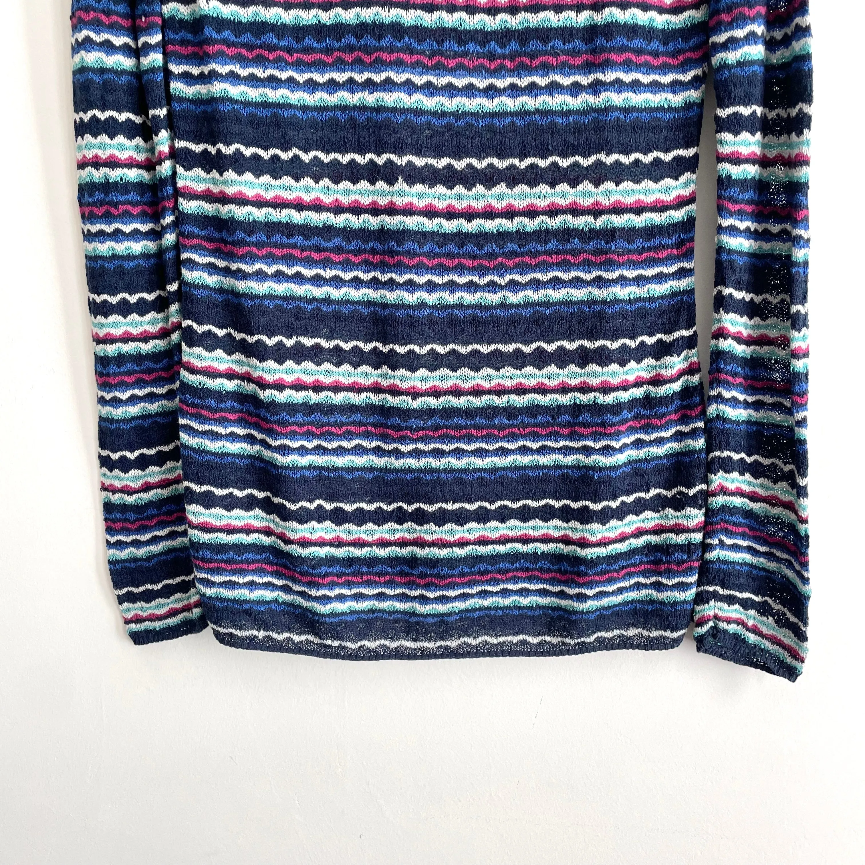 Striped Open Knit Turtleneck Sweater