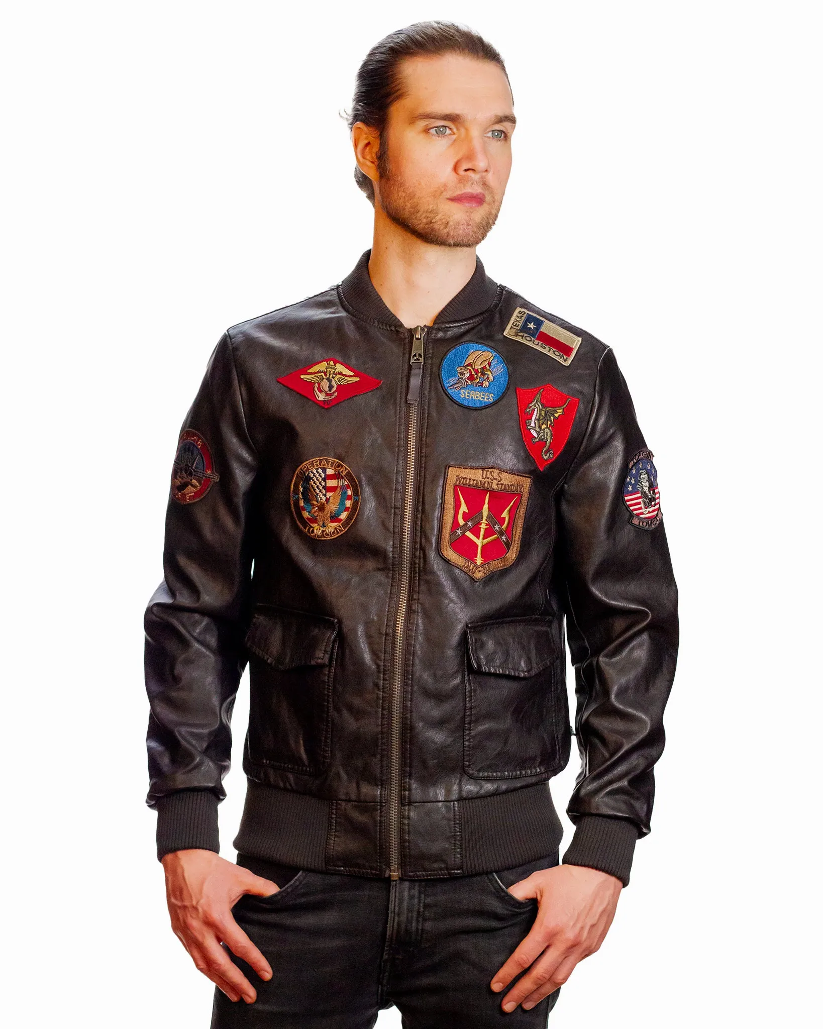 TOP GUN® MEN'S VEGAN LEATHER BOMBER JACKET