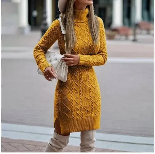 Turtleneck Knitted Long Sweater for Womens