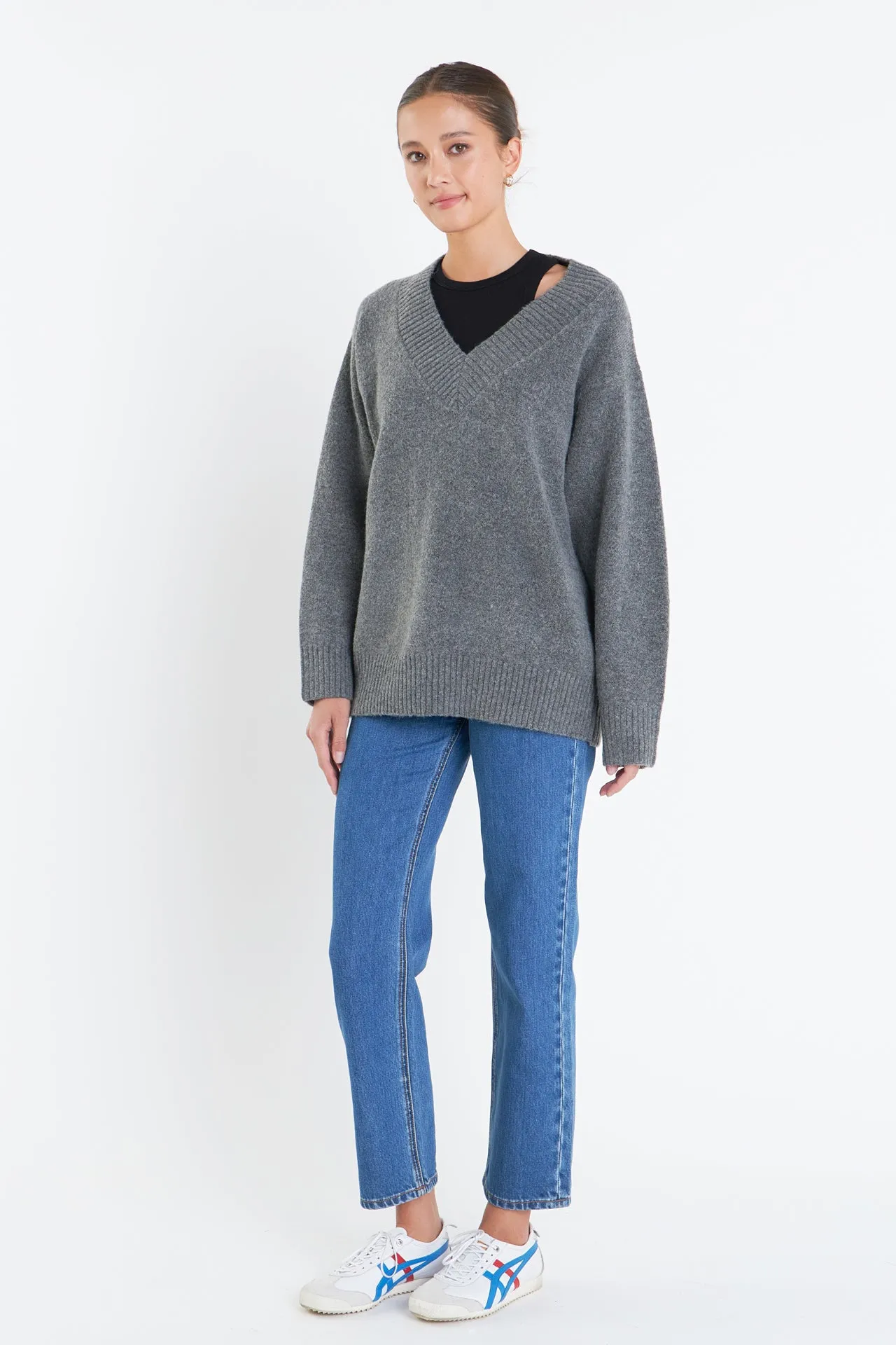 V Neckline Oversized Sweater