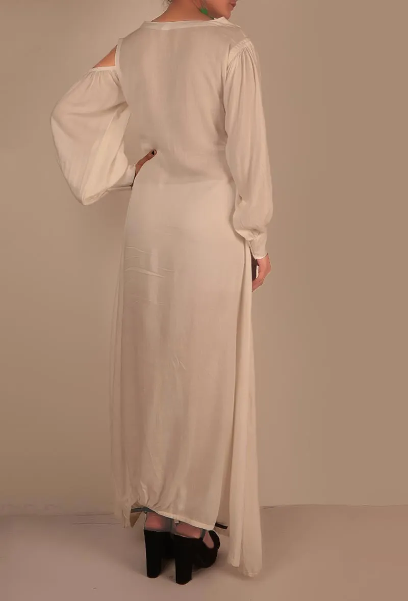 White dancing shoulder maxi dress