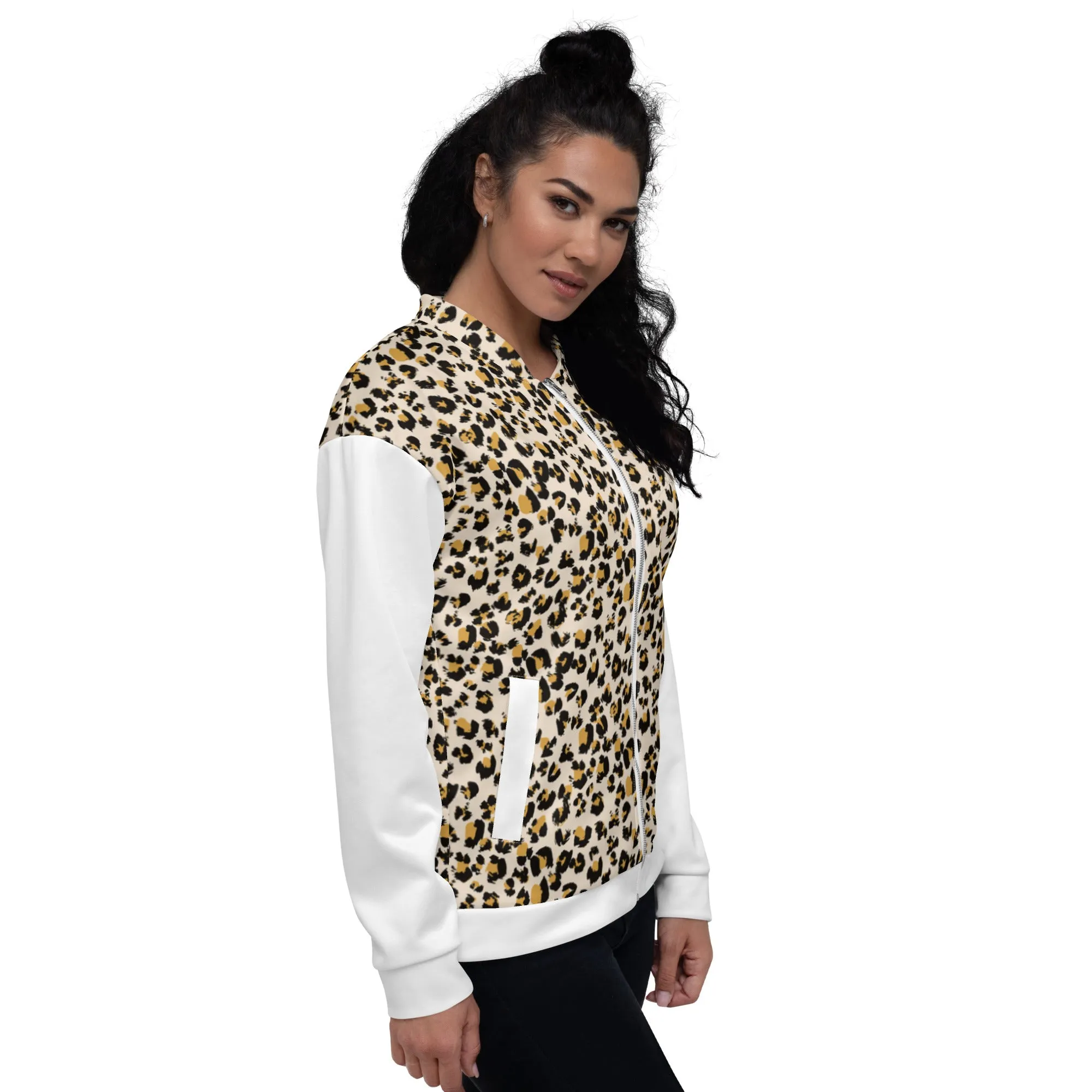 Women Bomber Jacket With Pockets Zipper Premium Quality Leopard Design by IOBI Original Apparel