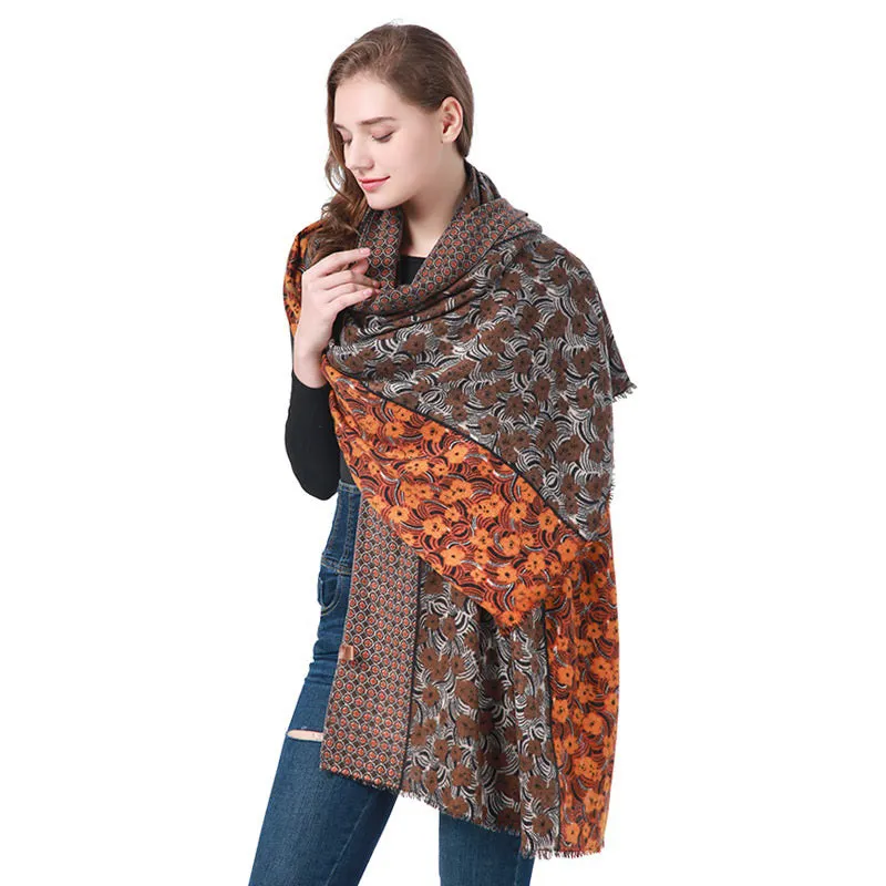 Womens Autumn Winter Retro Small Floral Stitching Scarf