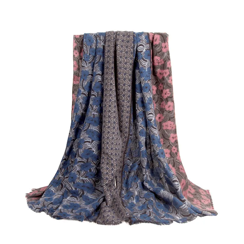 Womens Autumn Winter Retro Small Floral Stitching Scarf