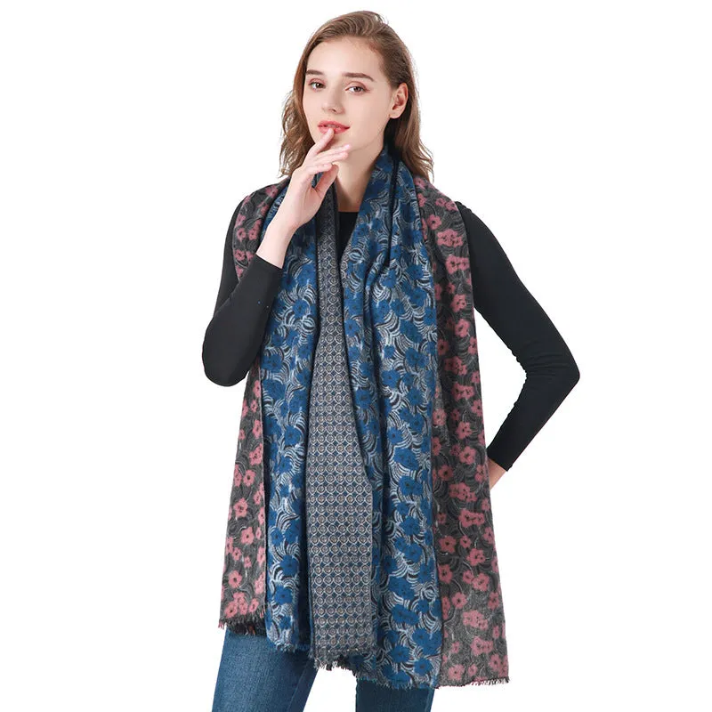 Womens Autumn Winter Retro Small Floral Stitching Scarf